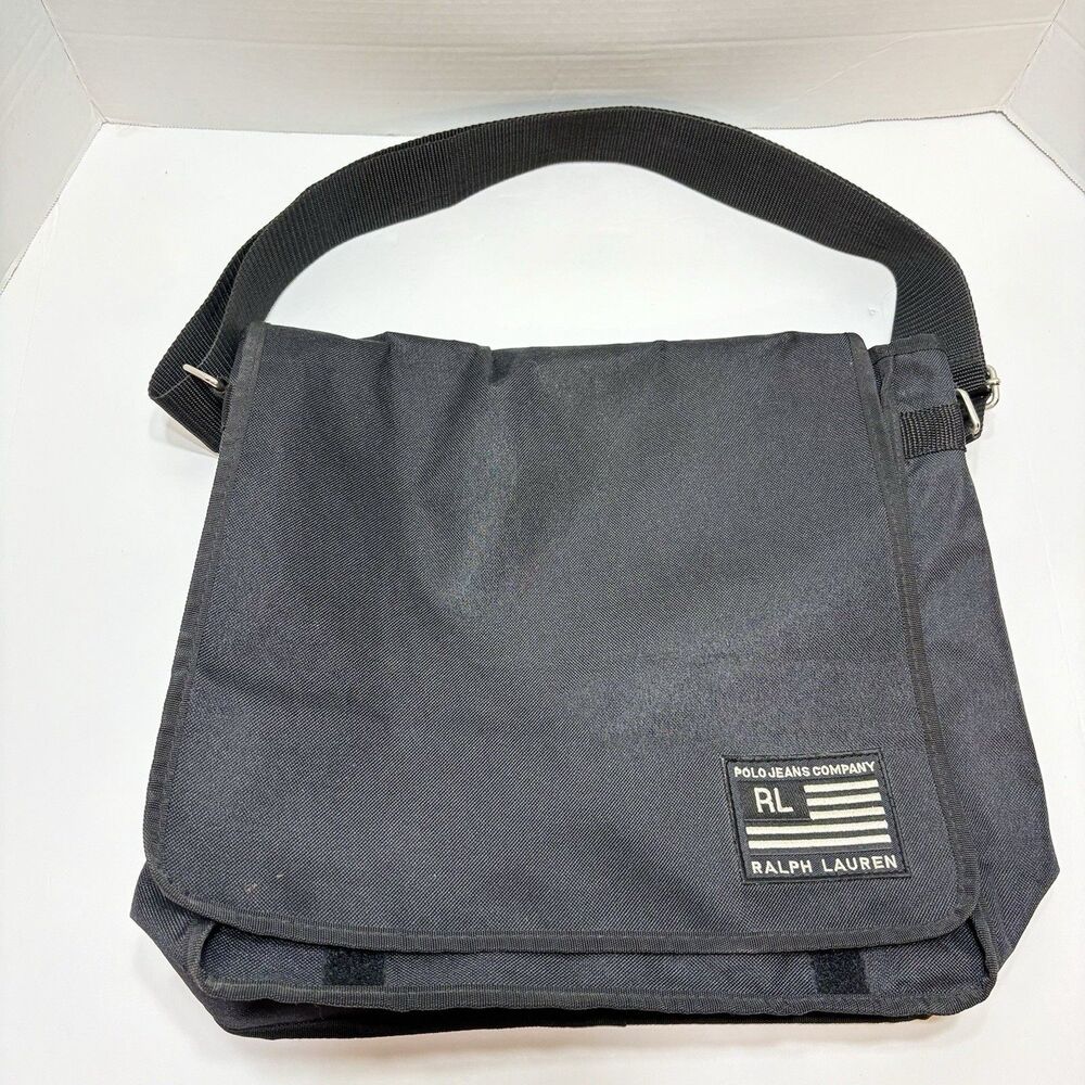 Polo Jeans Company Ralph Lauren Messenger Bag 90s Black Canvas Shoulder Vintage